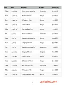 Vegas Golden Knights 2018/2019 Schedule
